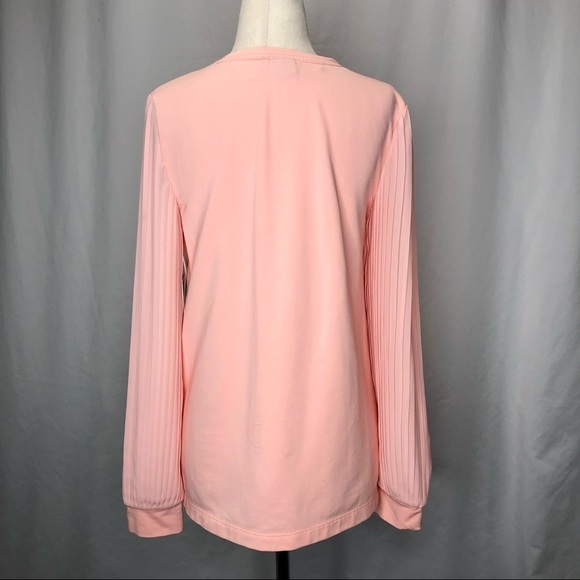 NWT Kaari Blue soft coral (peach) blouse jersey body pleated crepe sleeves Small - Picture 4 of 9
